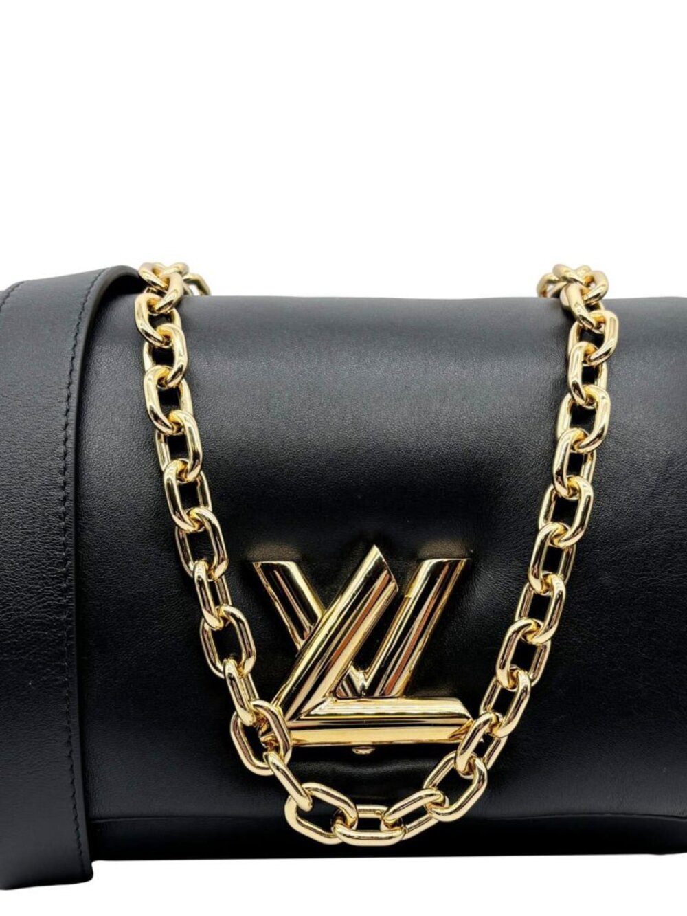 Louis Vuitton  Twist MM Shiny Lambskin Leather Shoulder Bag Black